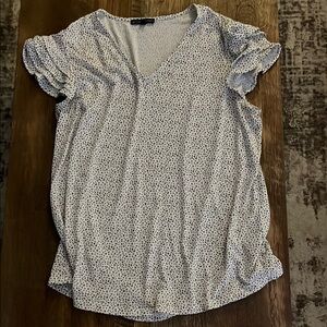Adrianna Papell Flutter Sleeve Gray and White Blouse